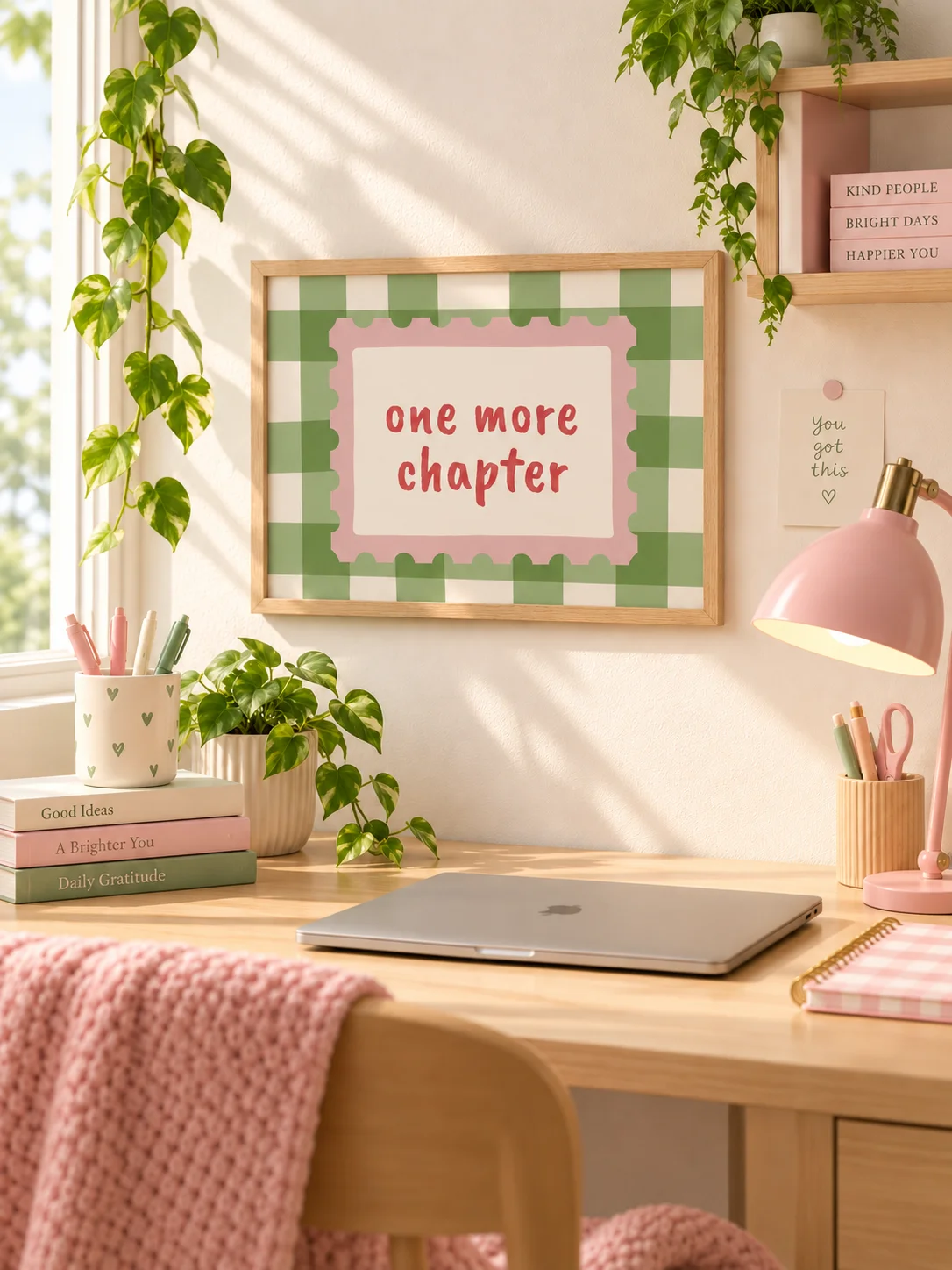One More Chapter Print | Book Lover Wall Art | Retro Reading Quote | Pink Green Checkerboard Poster | Digital Download product image (8)
