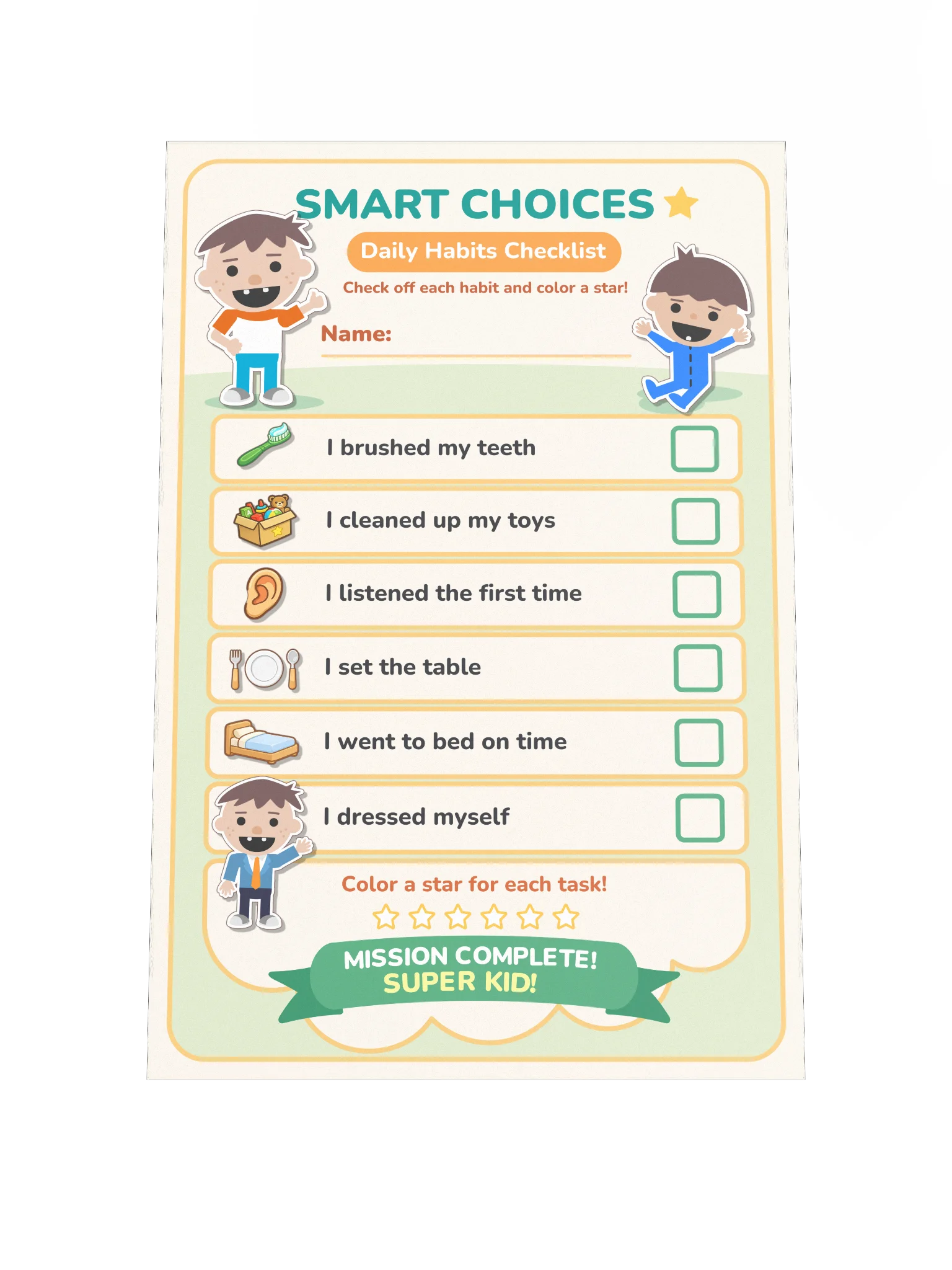 Smart Choices Daily Habits Chart for Kids | Roys Bedoys Reward Poster product image (4)