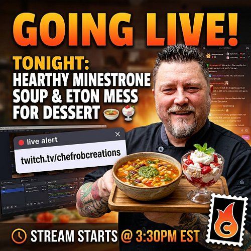 Come join us for dinner this evening live at https://www.twitch.tv/chefrobcreations 
#trusttheprocess #fireuptheflavor