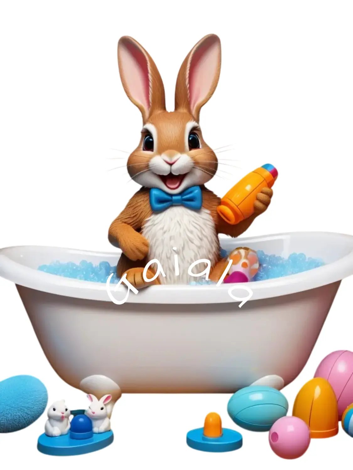 Easter Bunny Taking a Bath Kid Nursery Print Child Wall Art product image (1)