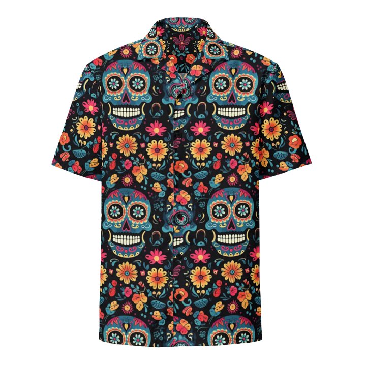 Mexican Art Design-Seamless Calavera and Floral Pattern Hawaiian Shirt product image (1)