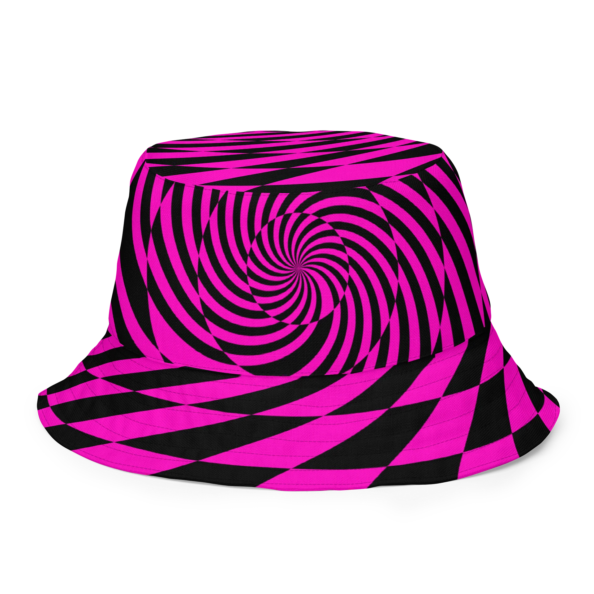 Trippy Raver Reversible Bucket Hat, Psychedelic Spirals EDM Accessory, Techno Dance Party Ravewear, Neon Green Pink Black Festival Fashion product image (1)