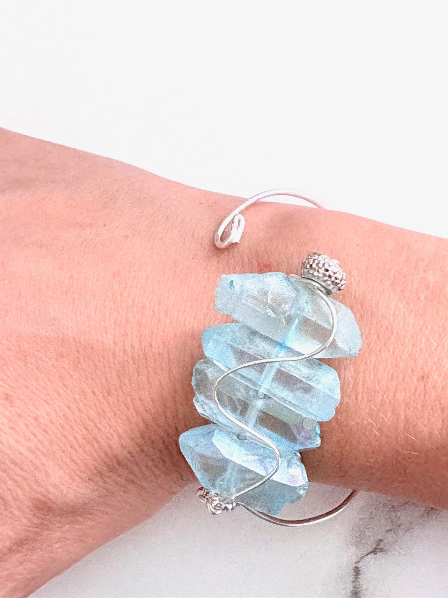 MFD-00196 | Handmade 7.5" Wire Wrapped Bracelet | Light Pink Crystals | Coastal Charm Jewelry by Monique Faella Designs™ product image (5)
