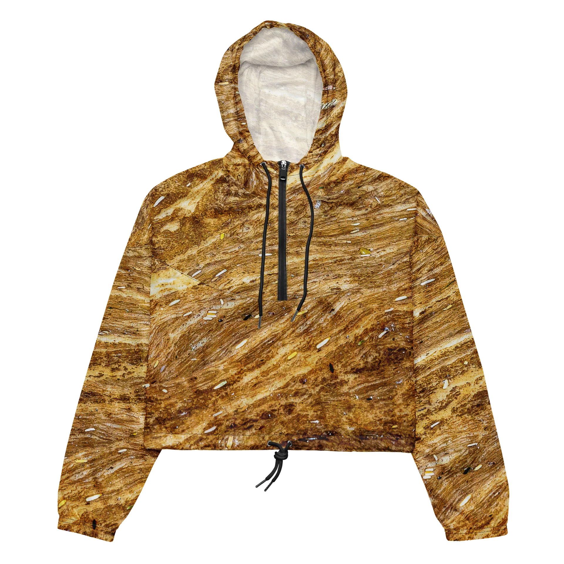 Golden Strata Women's All-Over Print Layered Amber Cropped Windbreaker product image (2)