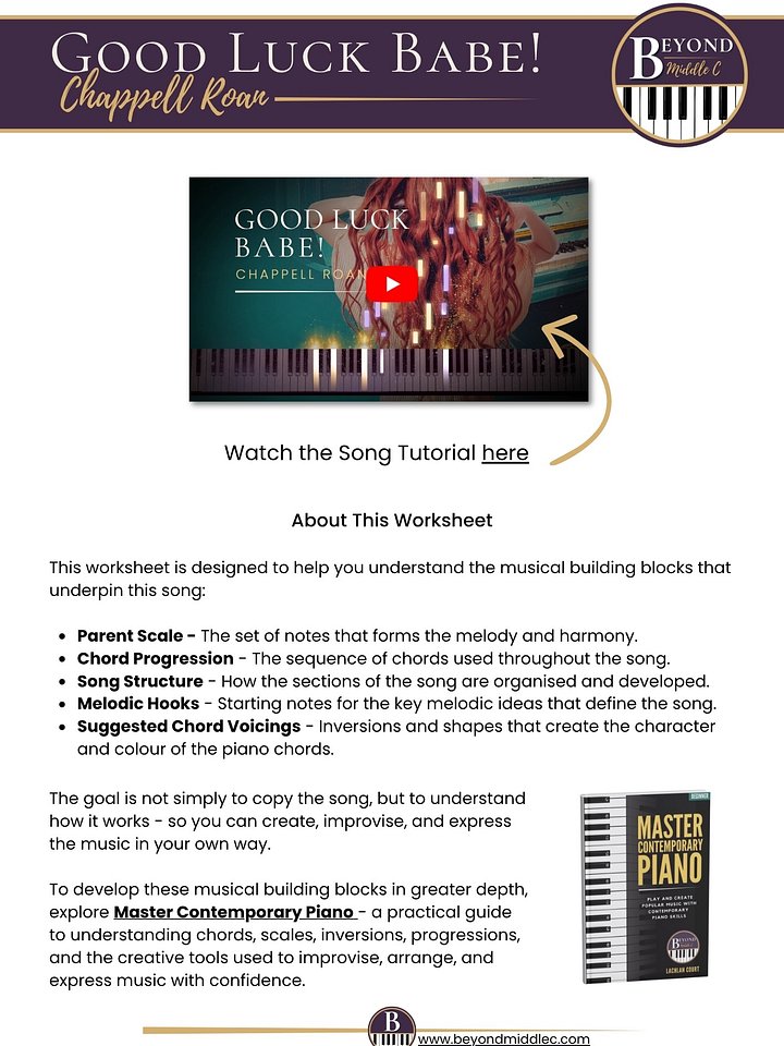 Good Luck Babe! (Chappell Roan) - BMC Song Tutorial Worksheet product image (1)