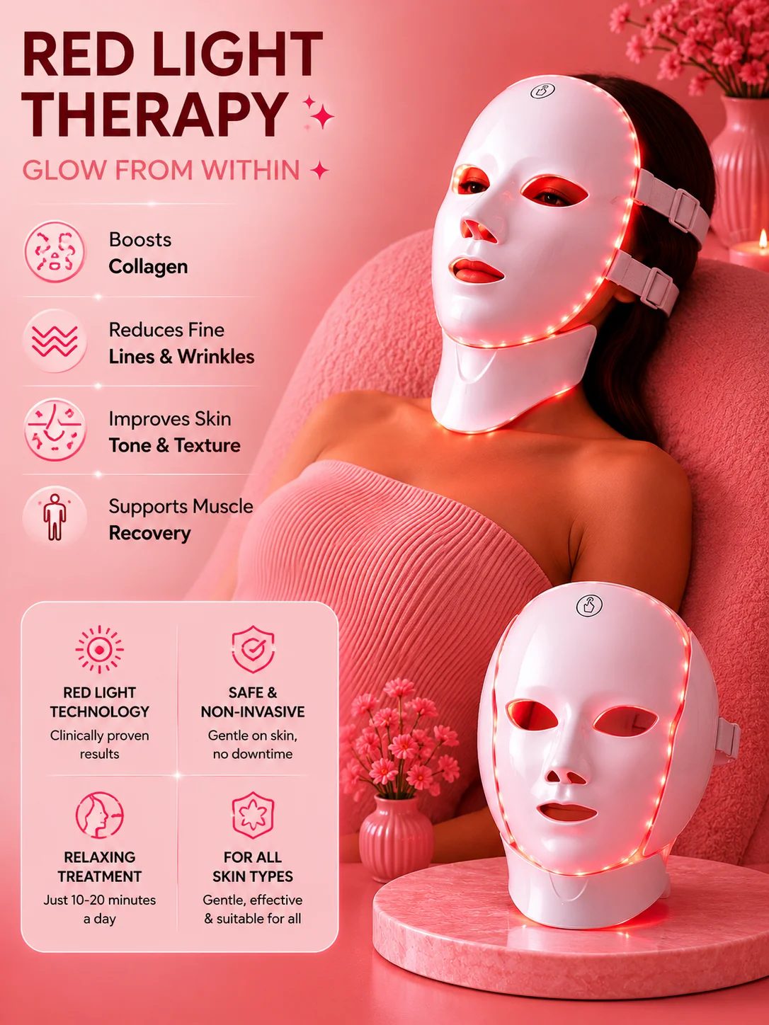 7-Color LED Red Light Therapy & Neck Mask product image (2)