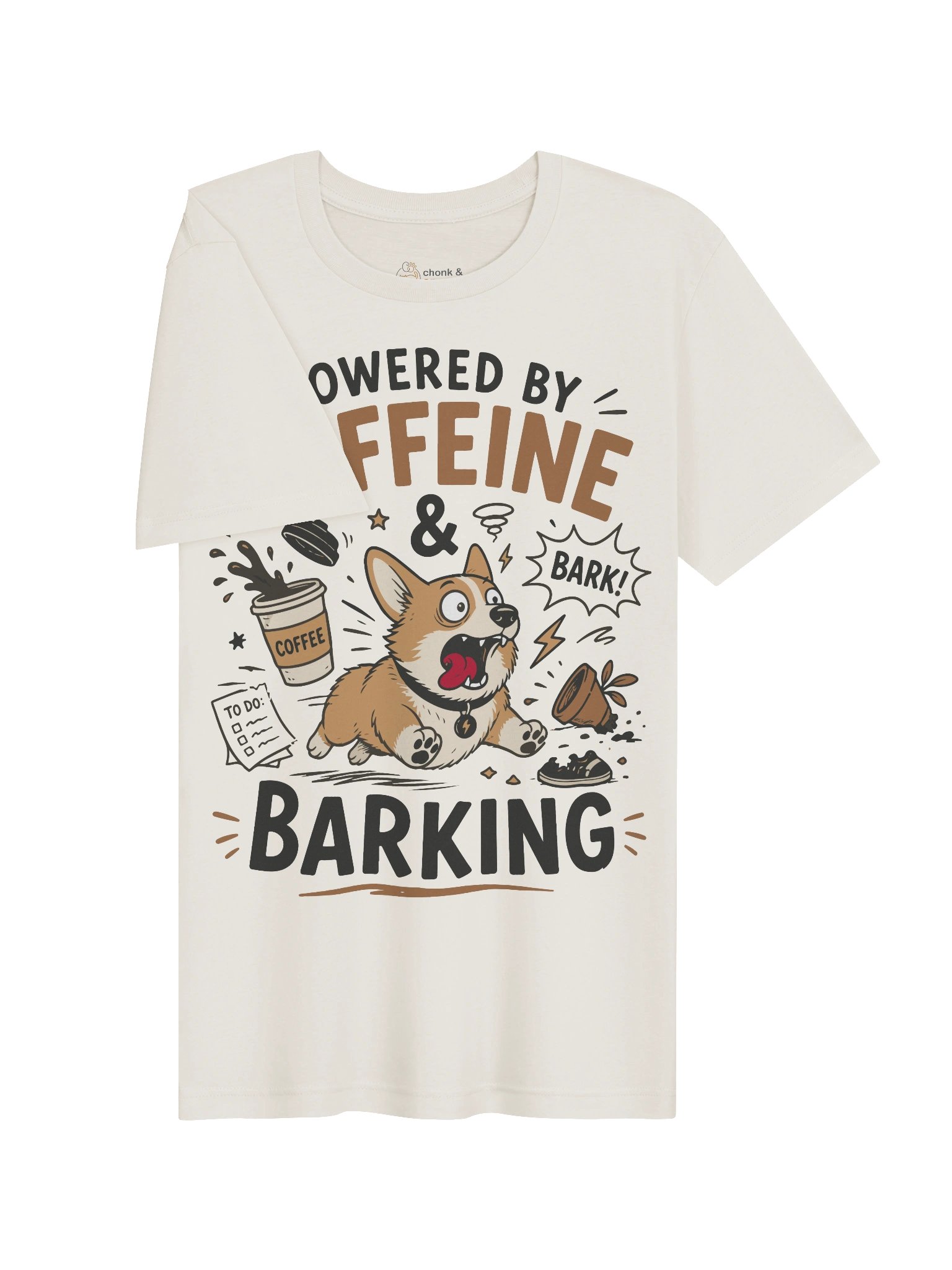 Powered by Caffeine and Barking Corgi T-Shirt | Funny Dog Lover Coffee Shirt product image (5)