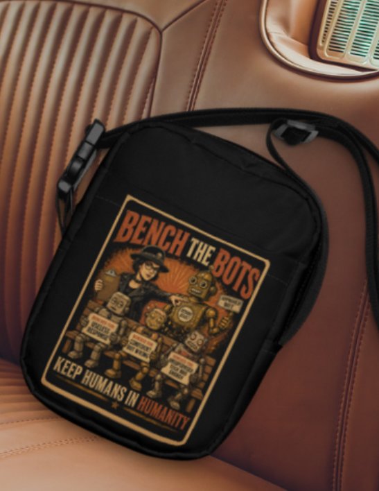 Bench the Bots Utility Crossbody Bag | Retro AI Protest Bag product image (1)