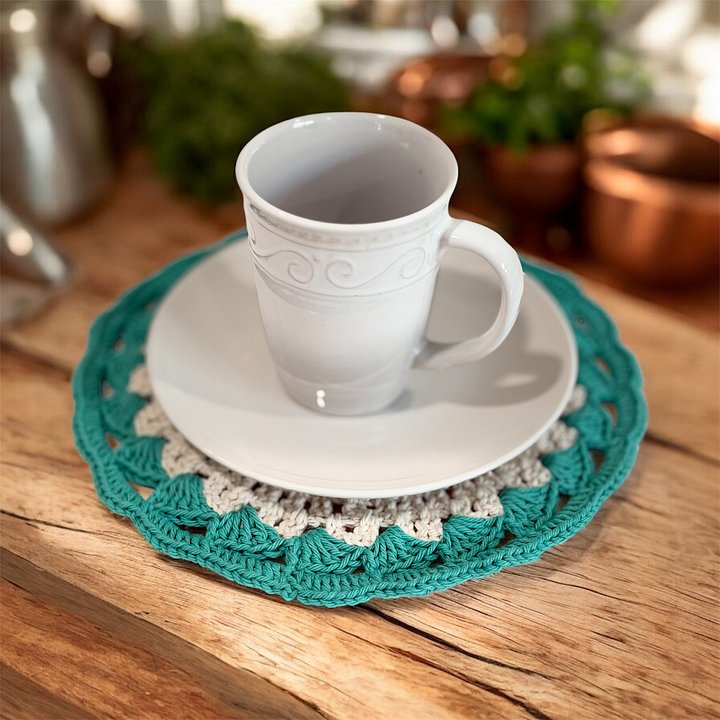 Coffee and Tea placemat, set of 2, handmade crochet. product image (2)