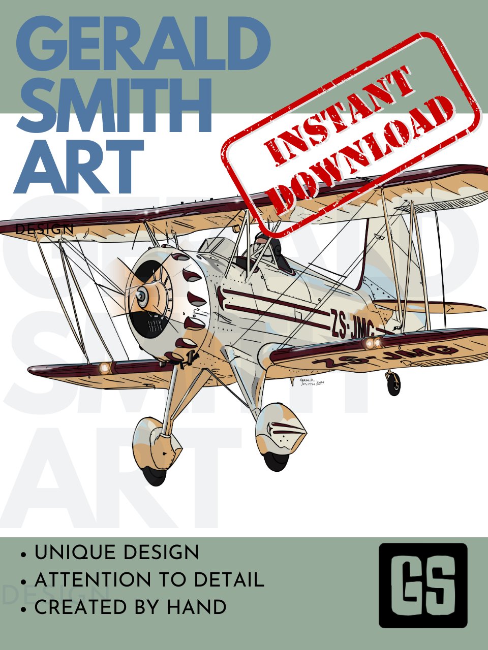 Waco Classic YMF-5 ZS-JMG Digital Printable Aviation Art Illustration Perfect Gift for Pilots & Enthusiasts product image (1)