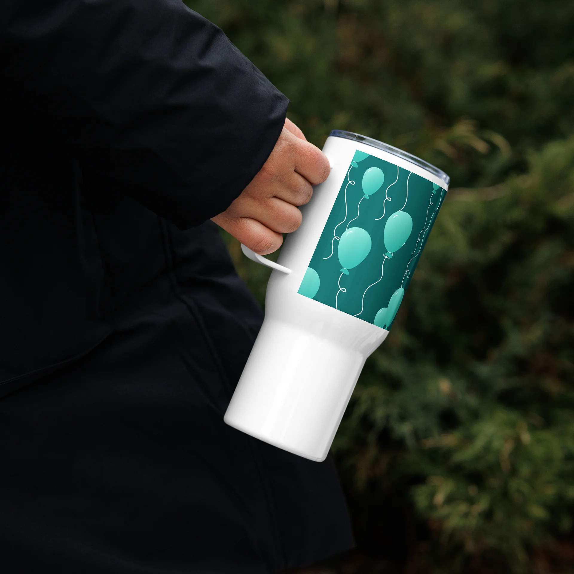 Party Time! Teal Balloon Stainless Steel Travel Mug with Handle product image (7)