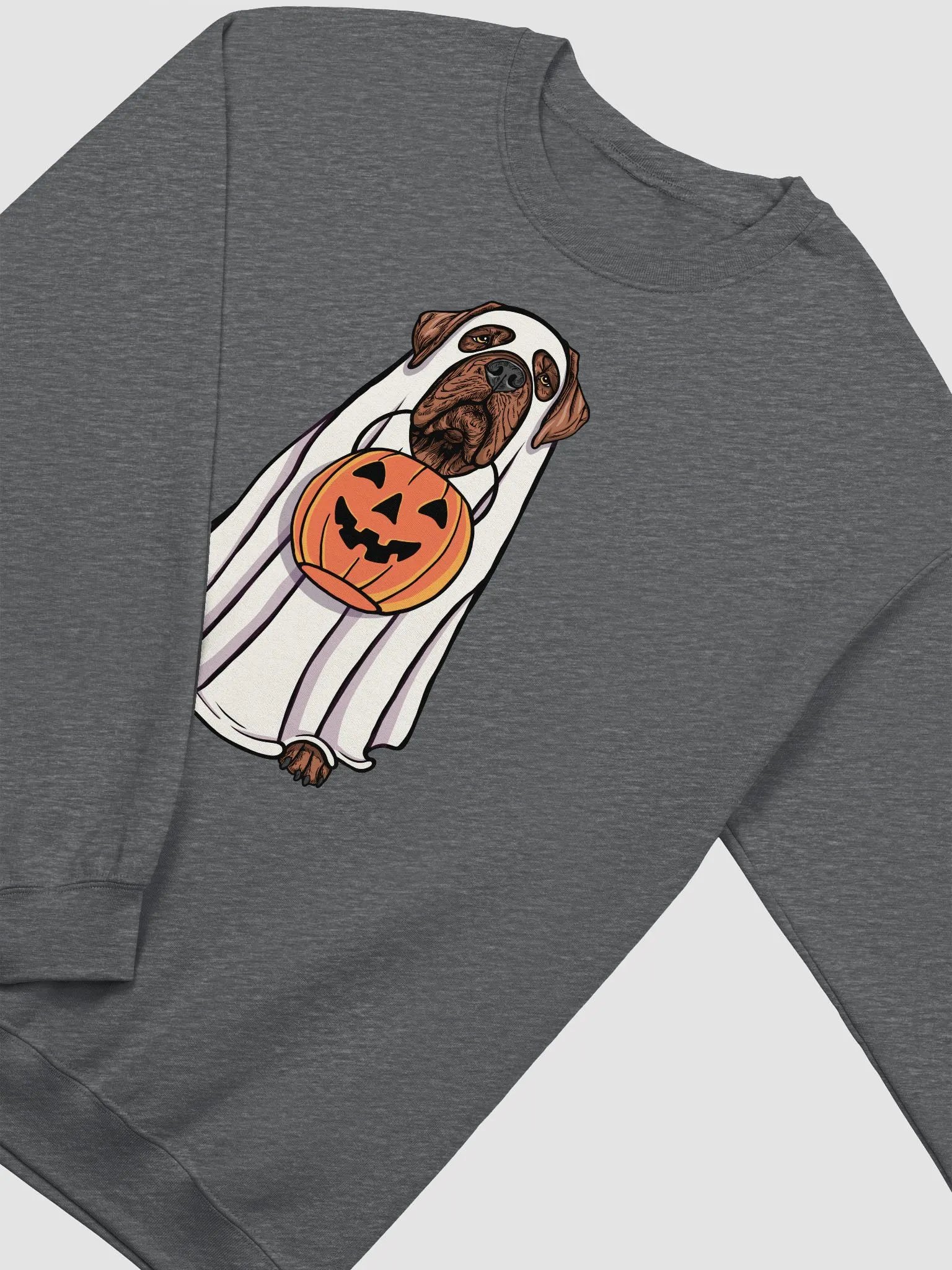 Funny Halloween Neapolitan Mastiff(Red) Sweatshirt | Funny Dog Wearing a Ghost Costume and Holding a Pumpkin Basket product image (4)
