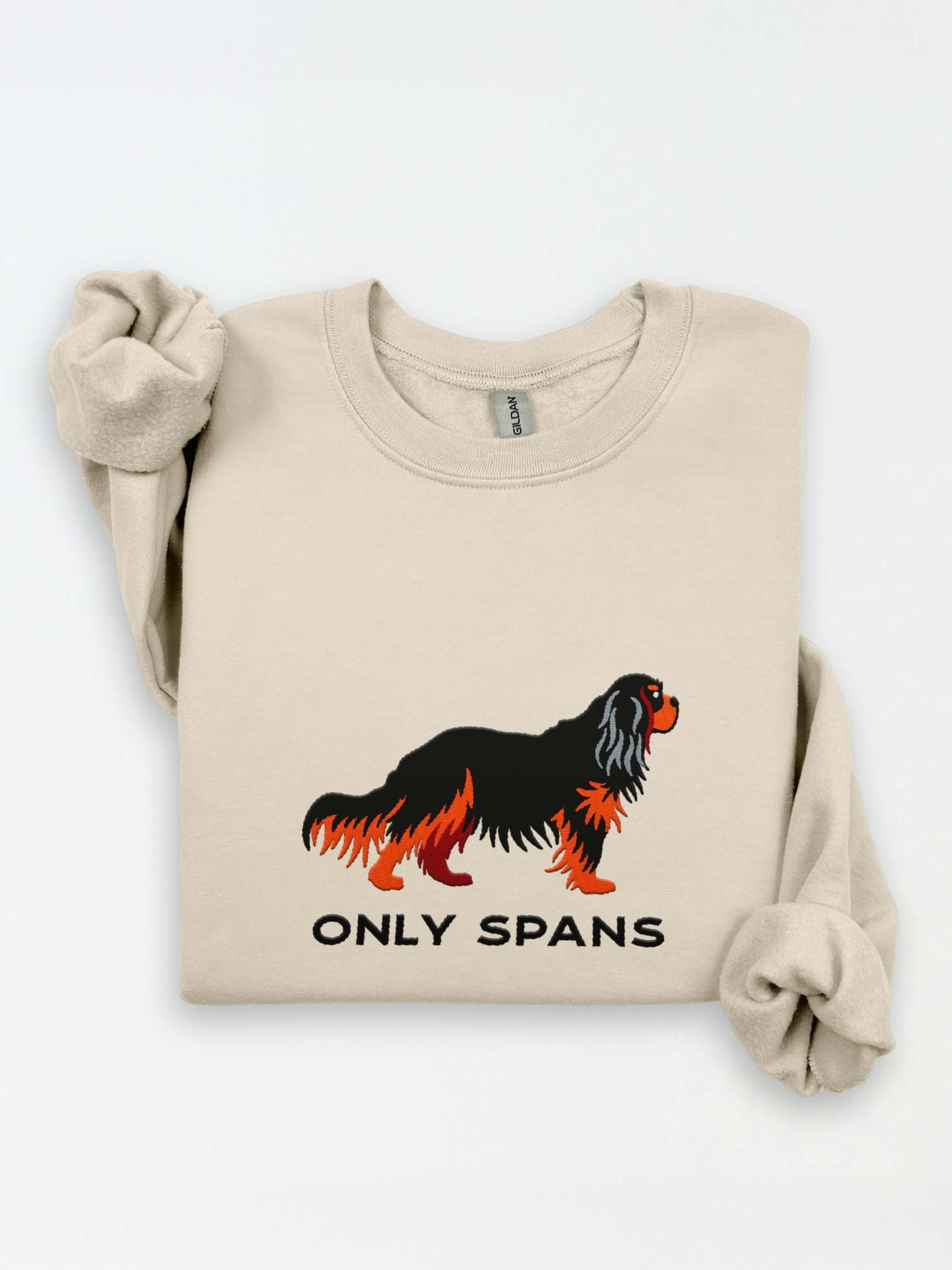 Only Spans Sweatshirt (Embroidered) of a Cavalier King Charles Spaniel(Black & Tan) product image (1)