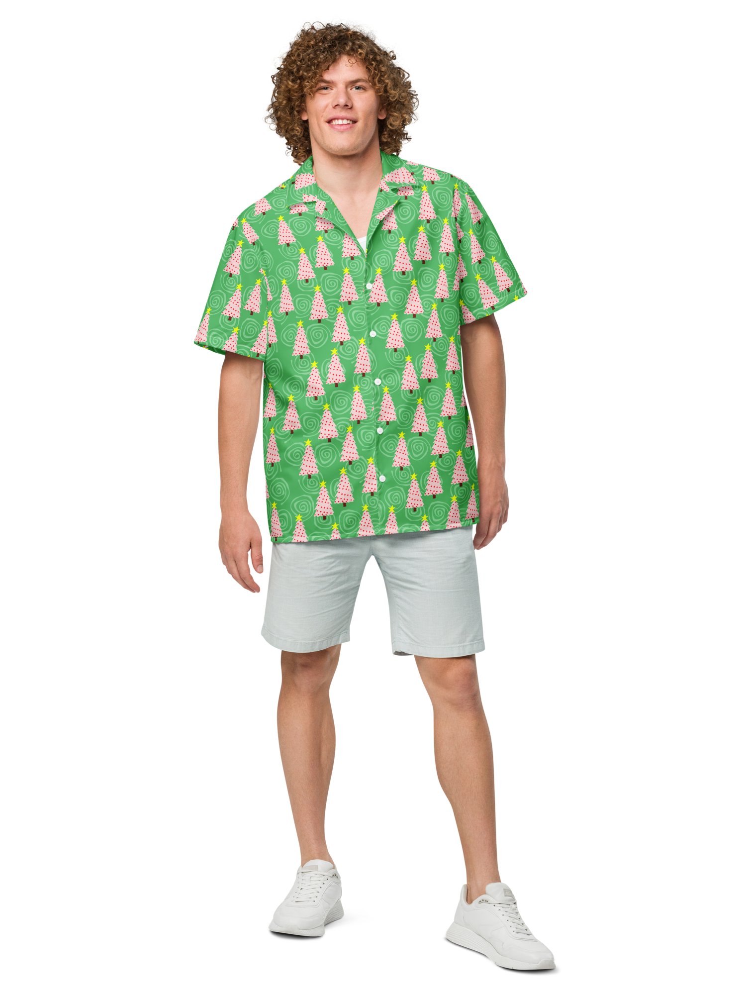 Pink Christmas Trees on Mint Green Oversized Button-Down Shirt product image (6)
