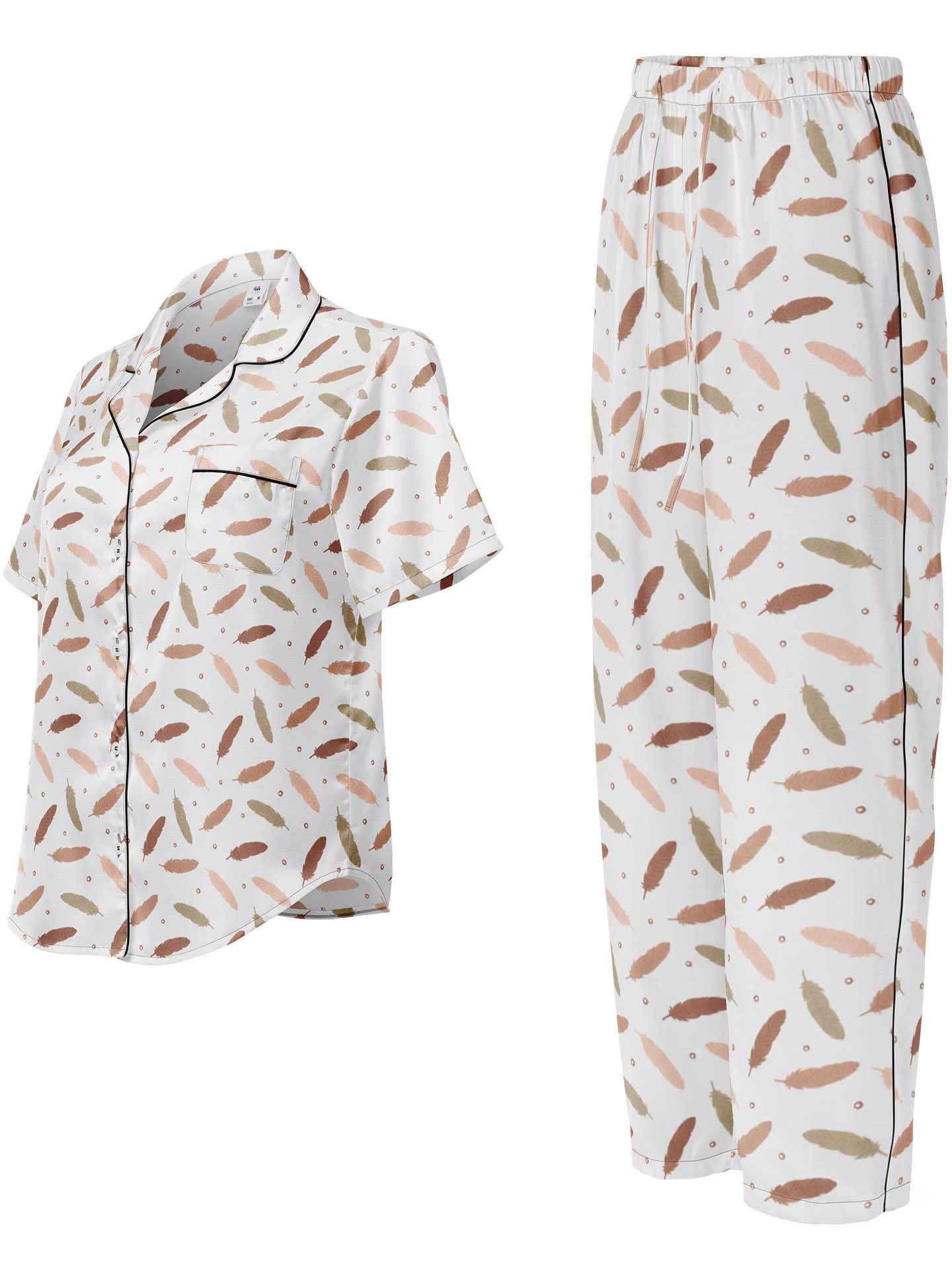 Mocha Mousse Feathers Ladies Short Sleeve Pajama Set product image (1)