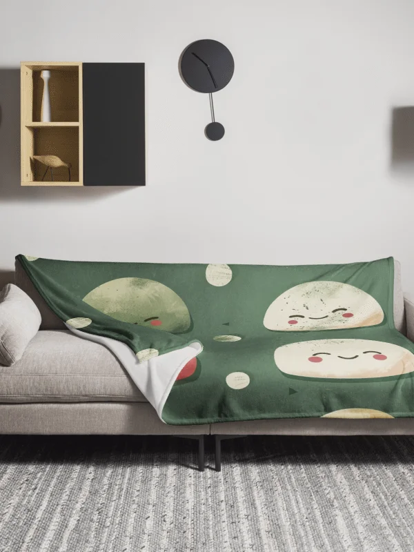 Cute Japanese Mochi Throw Blanket - Kawaii Green Dessert Fleece product image (13)