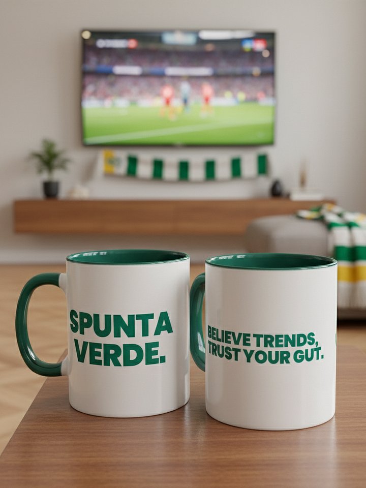 BELIEVE TRENDS, TRUST YOUR GUT Ceramic Mug with Dark Green Inside product image (2)