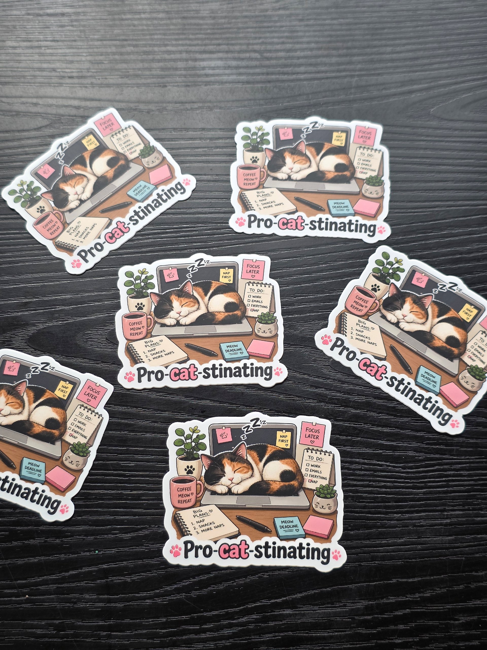 Pro-cat-stinating Calico Cat Sticker product image (3)