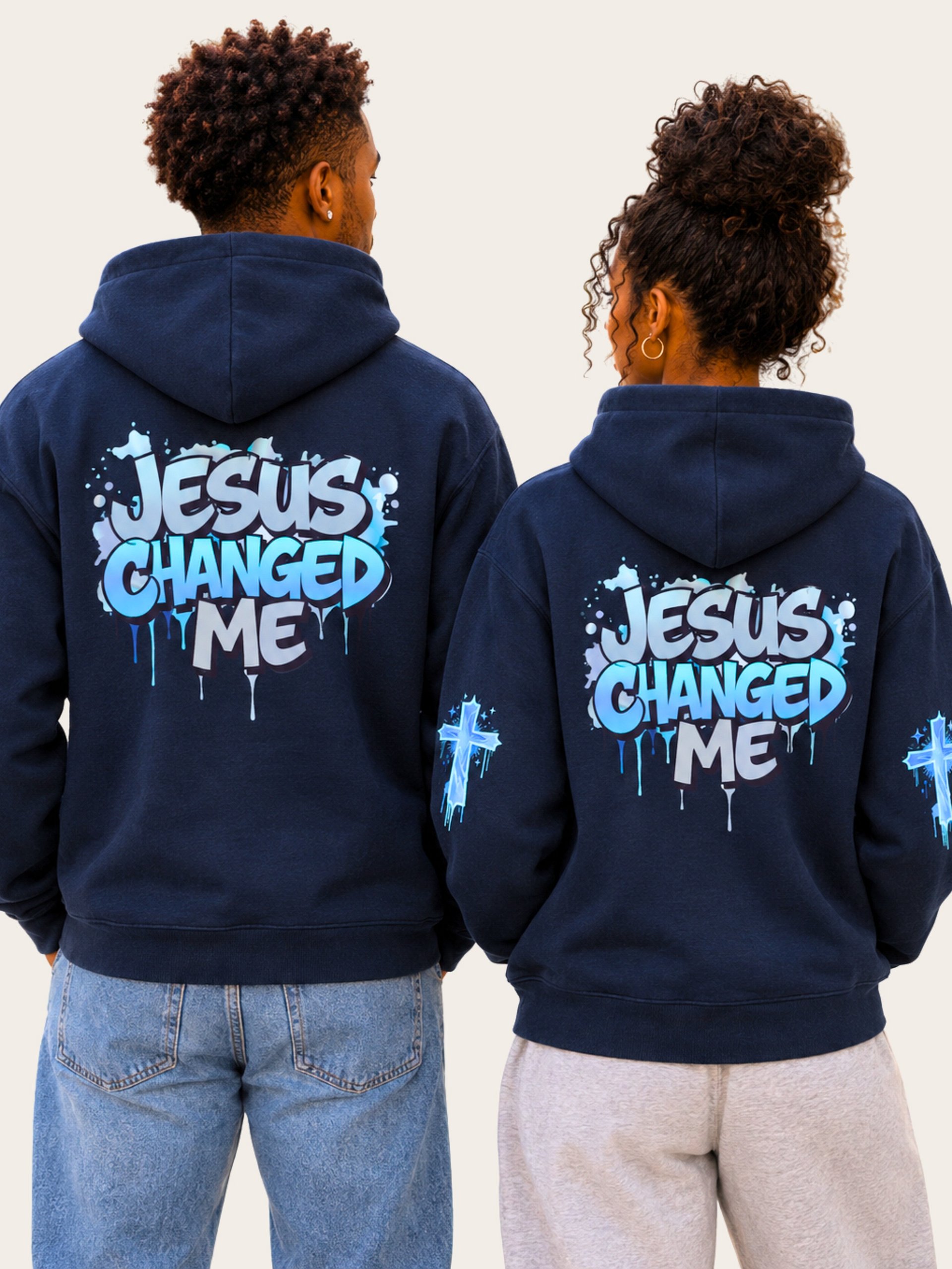 Jesus Changed Me Blue and Grey Graffiti Hoodie product image (1)