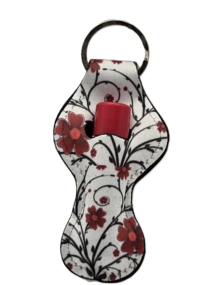 Red Flower Lip Balm Holder Key Ring product image (1)