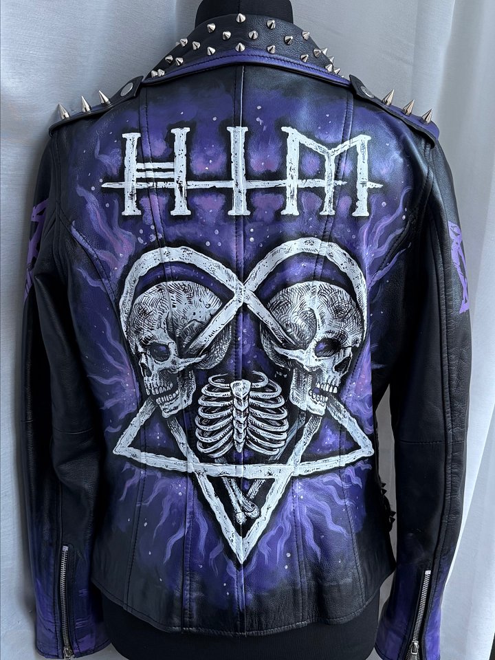 Hand-Painted Genuine Leather Jacket — HIM "Heartagram" Edition - Size M product image (1)