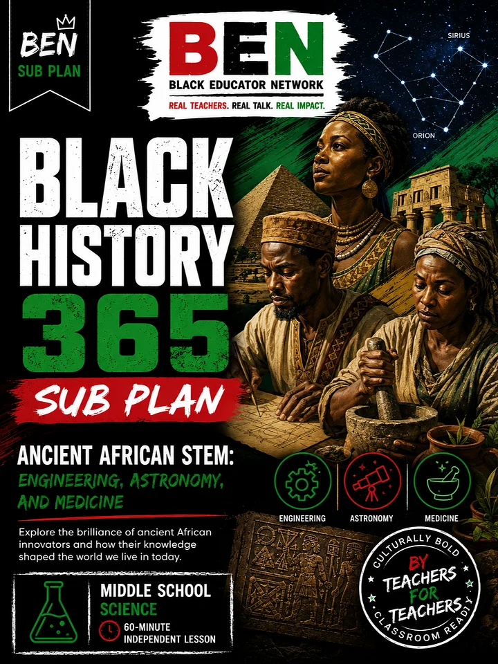 Black History 365 Sub Plan: Ancient African STEM: Engineering, Astronomy, and Medicine | Middle School Science| 60-Minute Lesson product image (1)