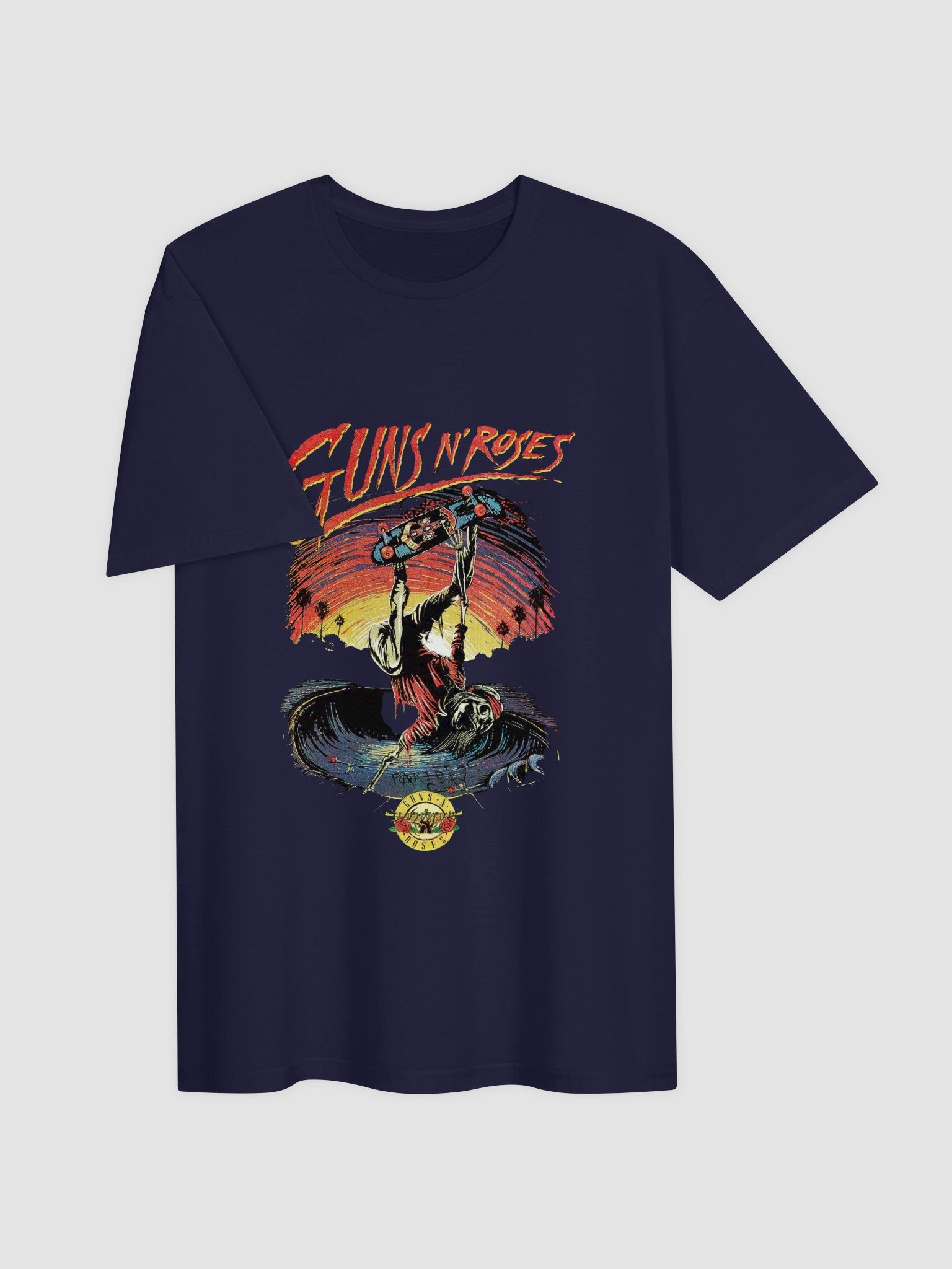 Guns N’ Roses Appetite Era Guitar Skeleton T-Shirt | Fiery Sunset Rock Graphic | 80s Hard Rock Streetwear product image (5)