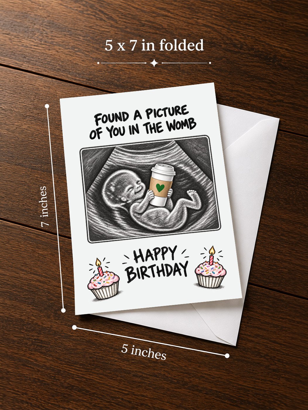 FUNNY COFFEE LOVER BIRTHDAY CARD | Caffeine Addict Humor, Ultrasound Baby Illustration In The Womb product image (3)