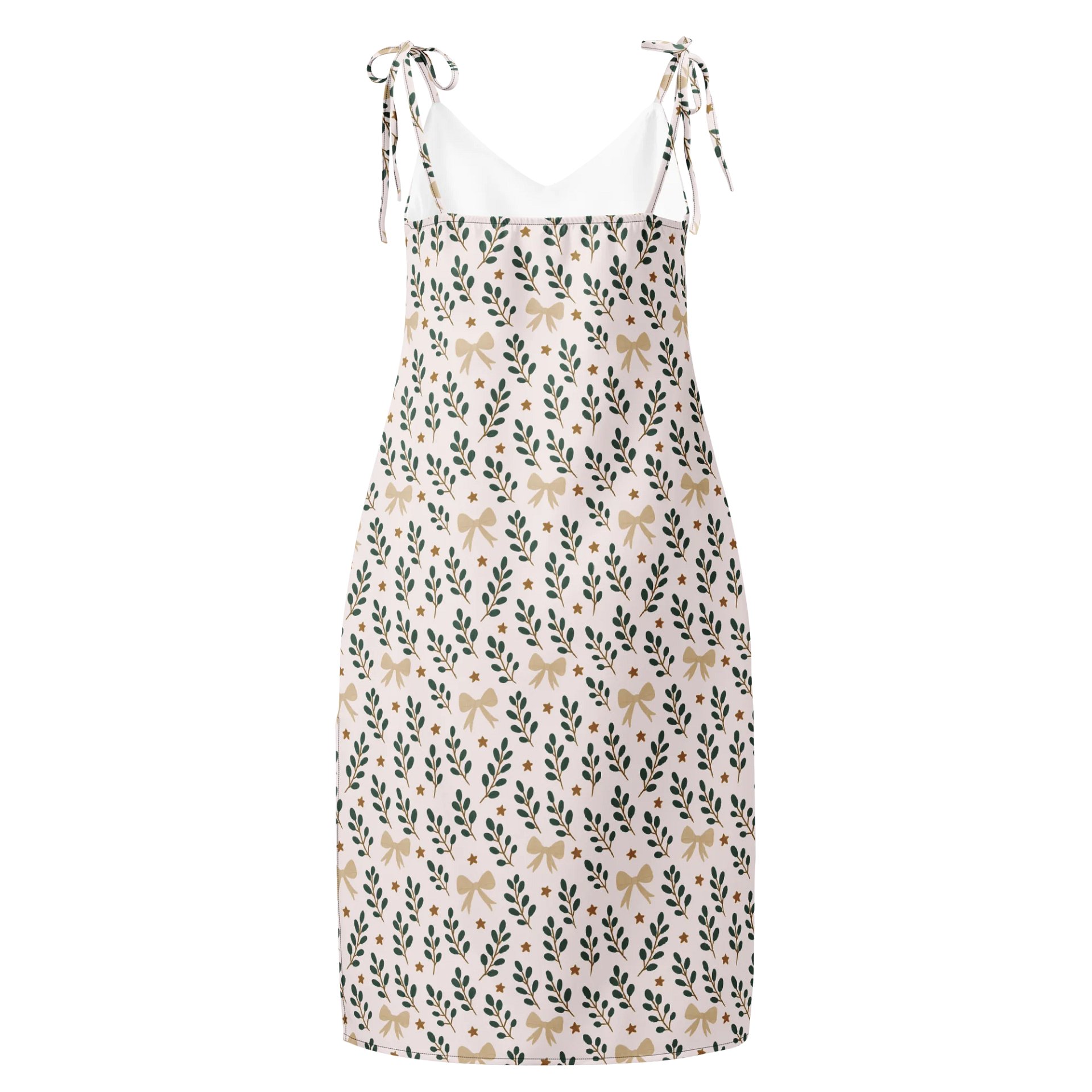 All-Over botanical ribbons & stars Christmas dlip dress. Elegant full print festive fashion product image (2)