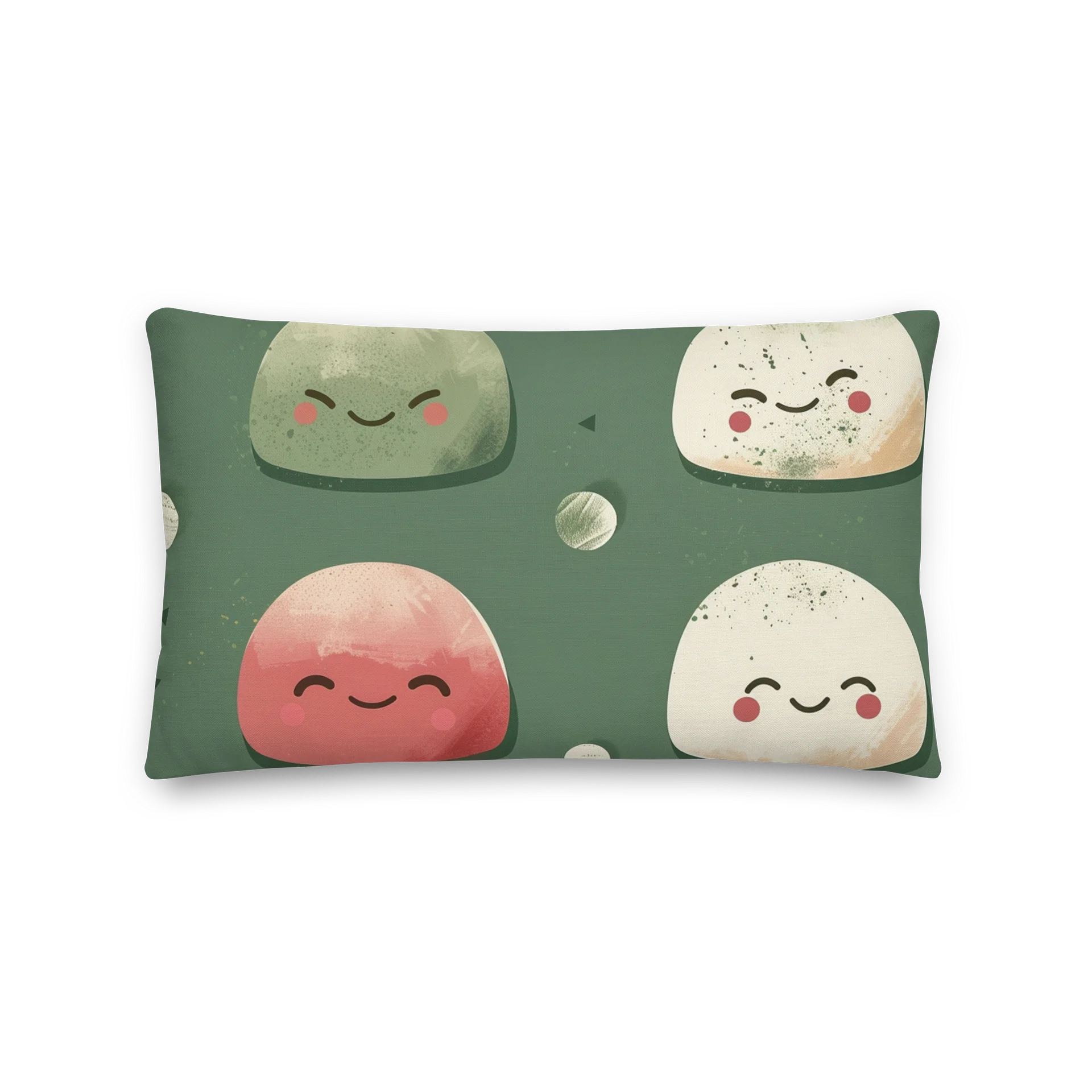 Cute Japanese Mochi Throw Pillow - Kawaii Green Dessert Cushion Art product image (1)