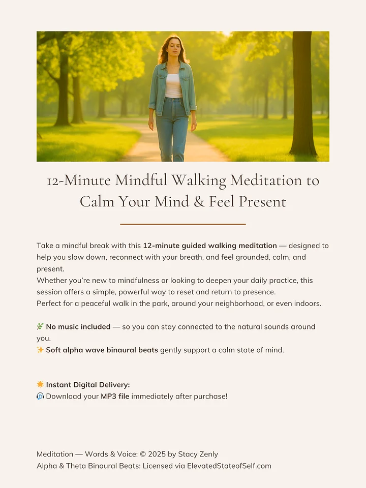 12-Minute Mindful Walking Meditation to Calm Your Mind & Feel Present | MP3 Audio Download product image (2)