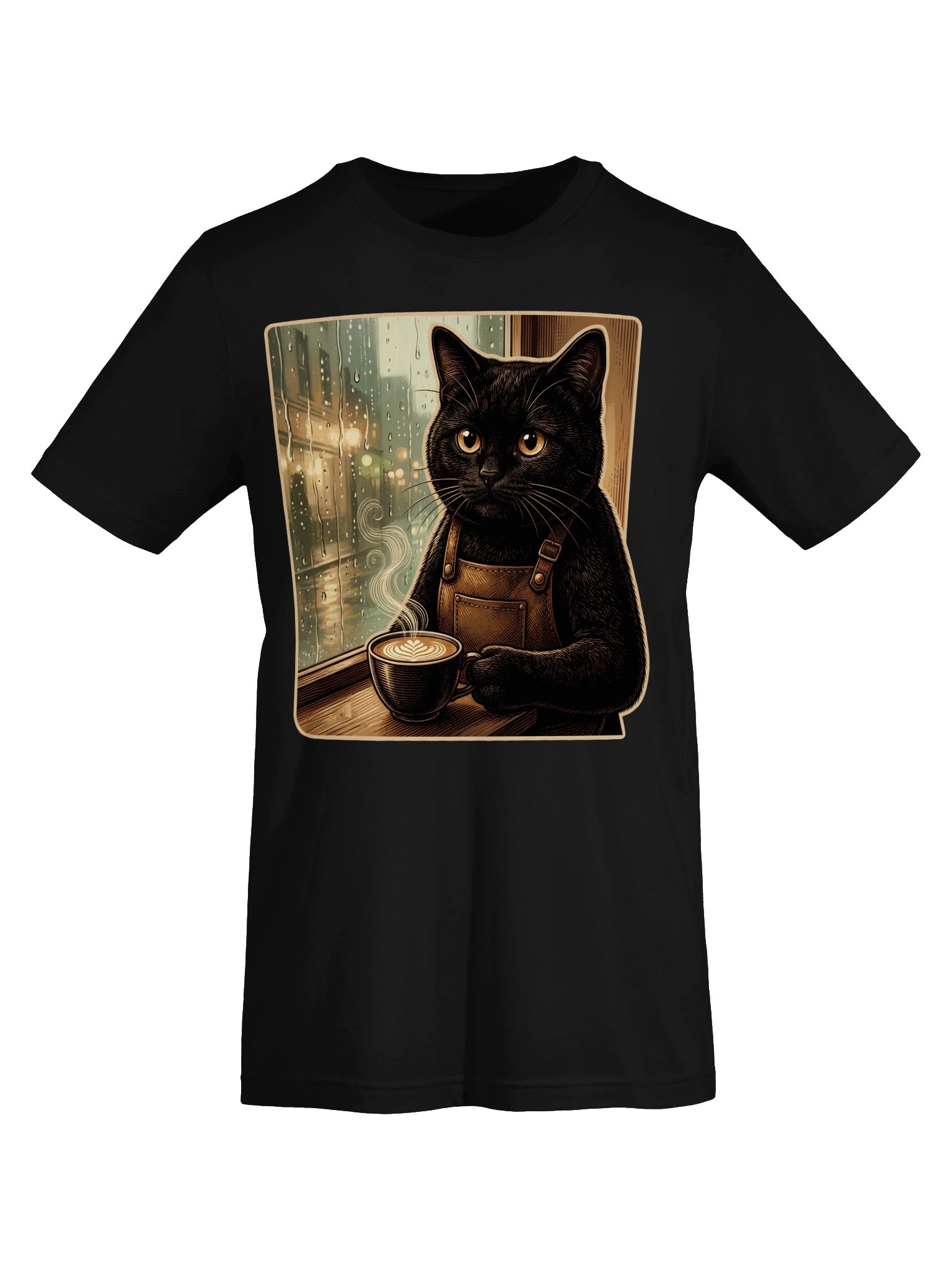 Rainy Day Cat Vintage Graphic Tee - Coffee Window Black Cat Shirt product image (17)