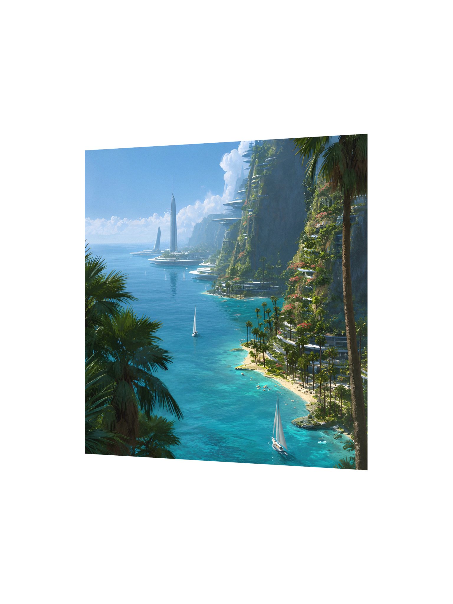 Futuristic Tropical City Poster, Luxury Coastal Sci-Fi Art, Neon Paradise Wall Decor product image (4)
