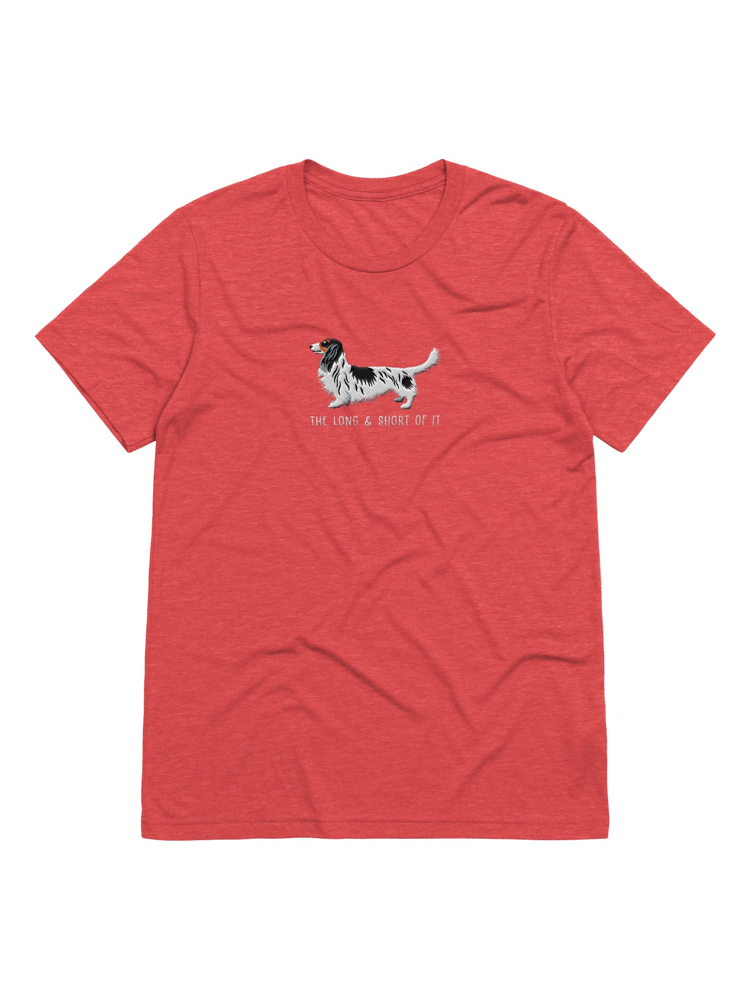 The Long & Short of It T-Shirt(Embroidered) of a Longhaired Dachshund(Pied Black & White) product image (49)
