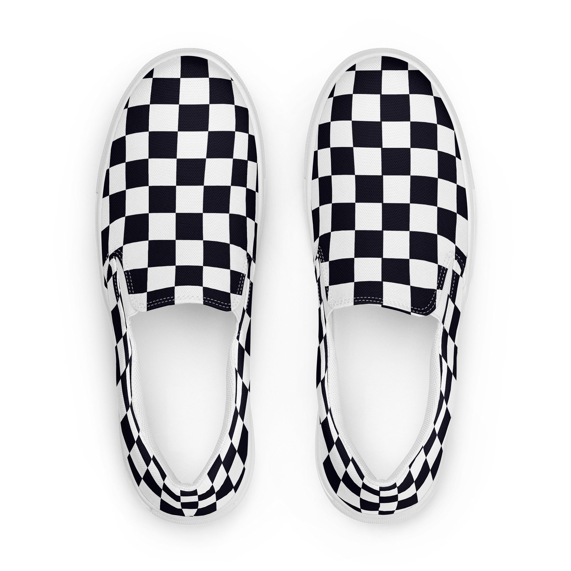 Black and White Chessboard Asymmetrical Women's Slip-On Canvas Shoes product image (1)