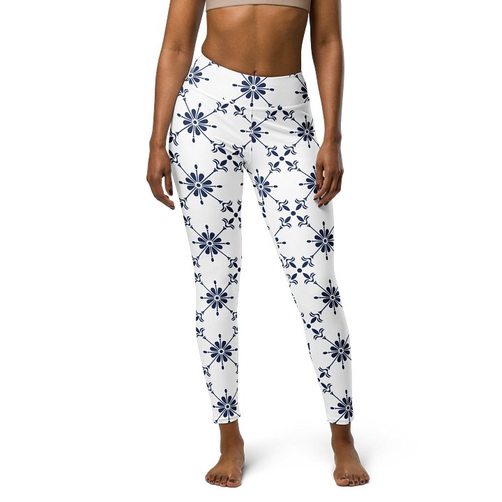 Floral Frost High-Waist Leggings - Blue and White Pattern product image (1)