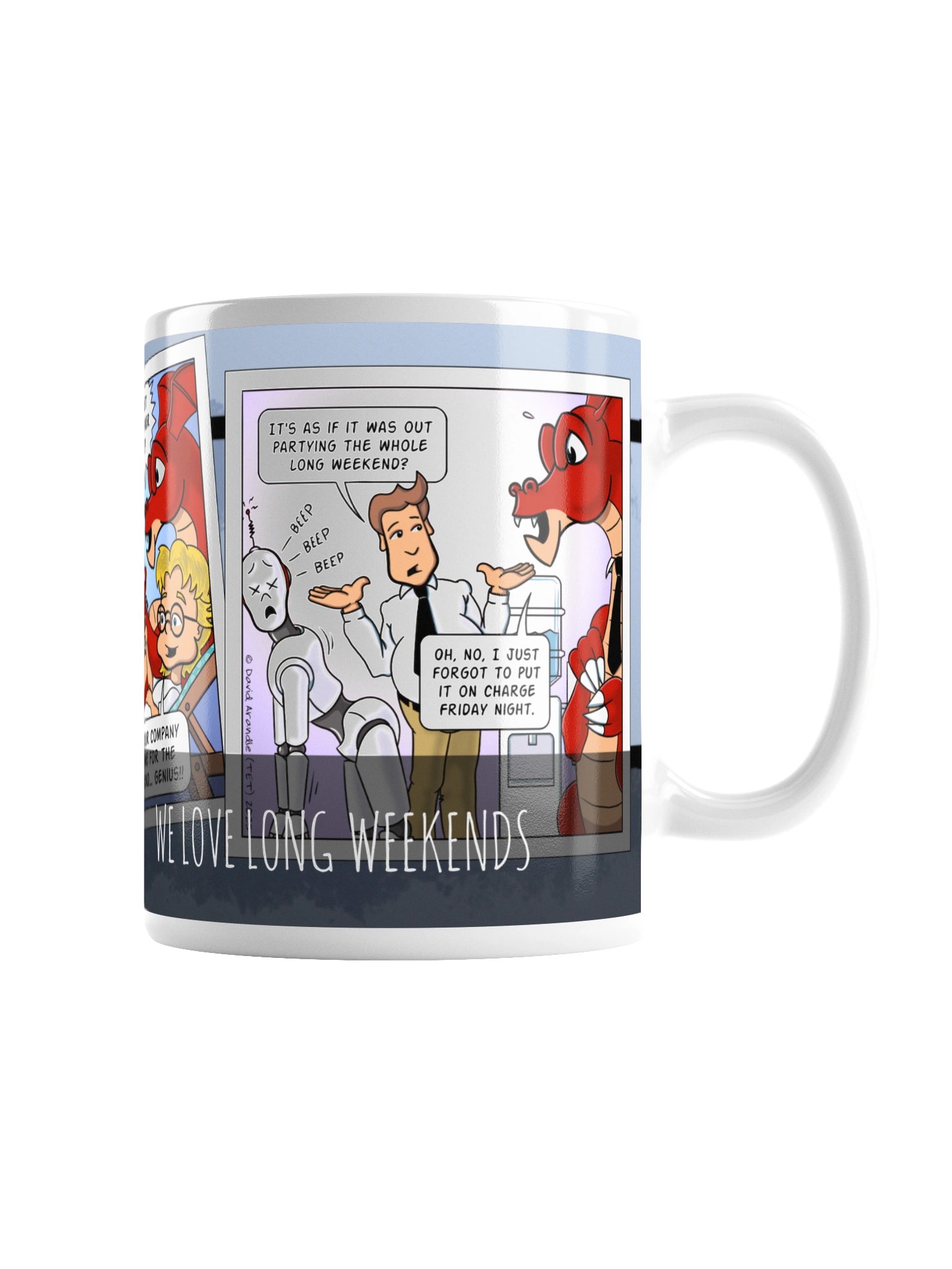 Resident Dragon Comic We Love Long Weekends Three-Panel Mug product image (3)