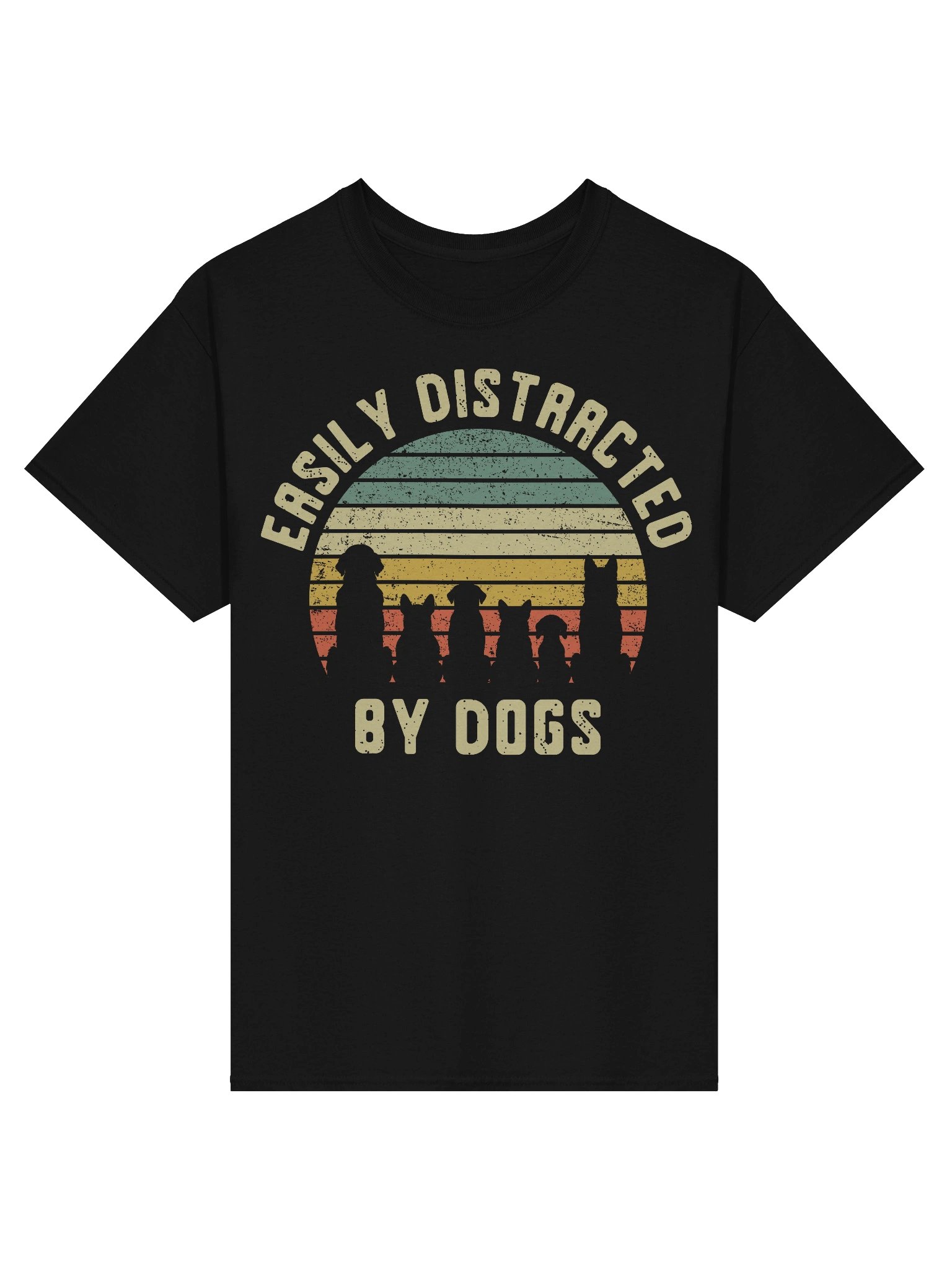 Easily Distracted By Dogs Sunset Retro T-Shirt product image (1)