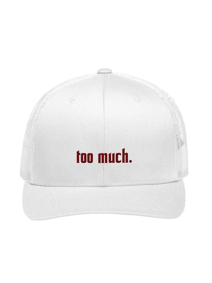 too much. white trucker hat product image (1)