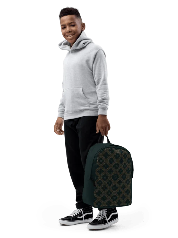 Dark Green Gold Pattern Backpack Elegant Minimalist Bag product image (9)