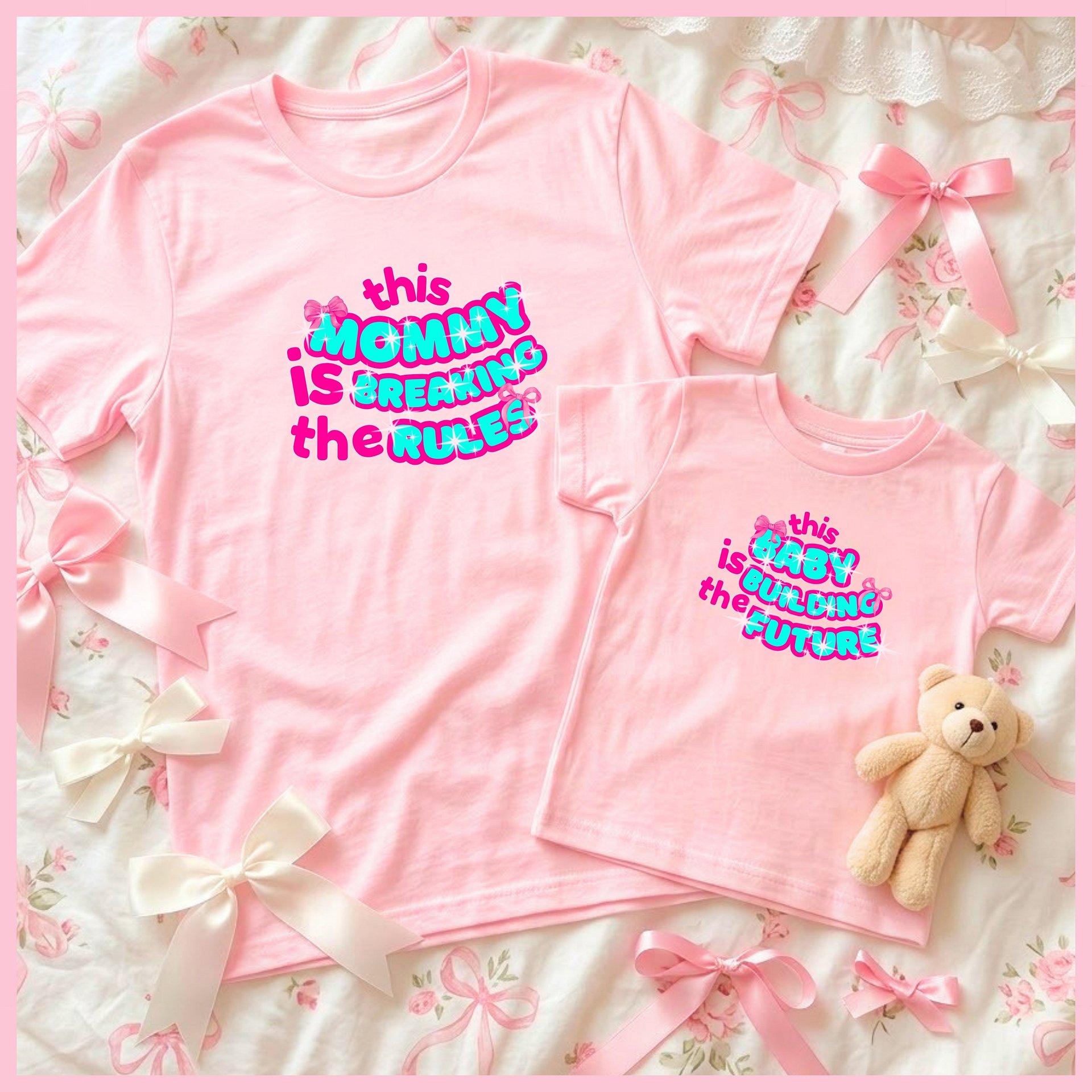 Duo Set🩷Breaking Rules to Build Future🩷Mommy tee+Baby tee💞 product image (1)