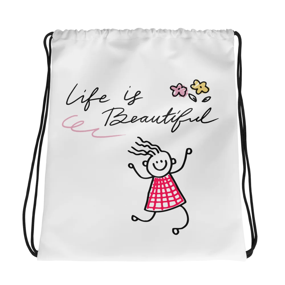 Life Is Beautiful Doodle Girl Drawstring Bag product image (1)