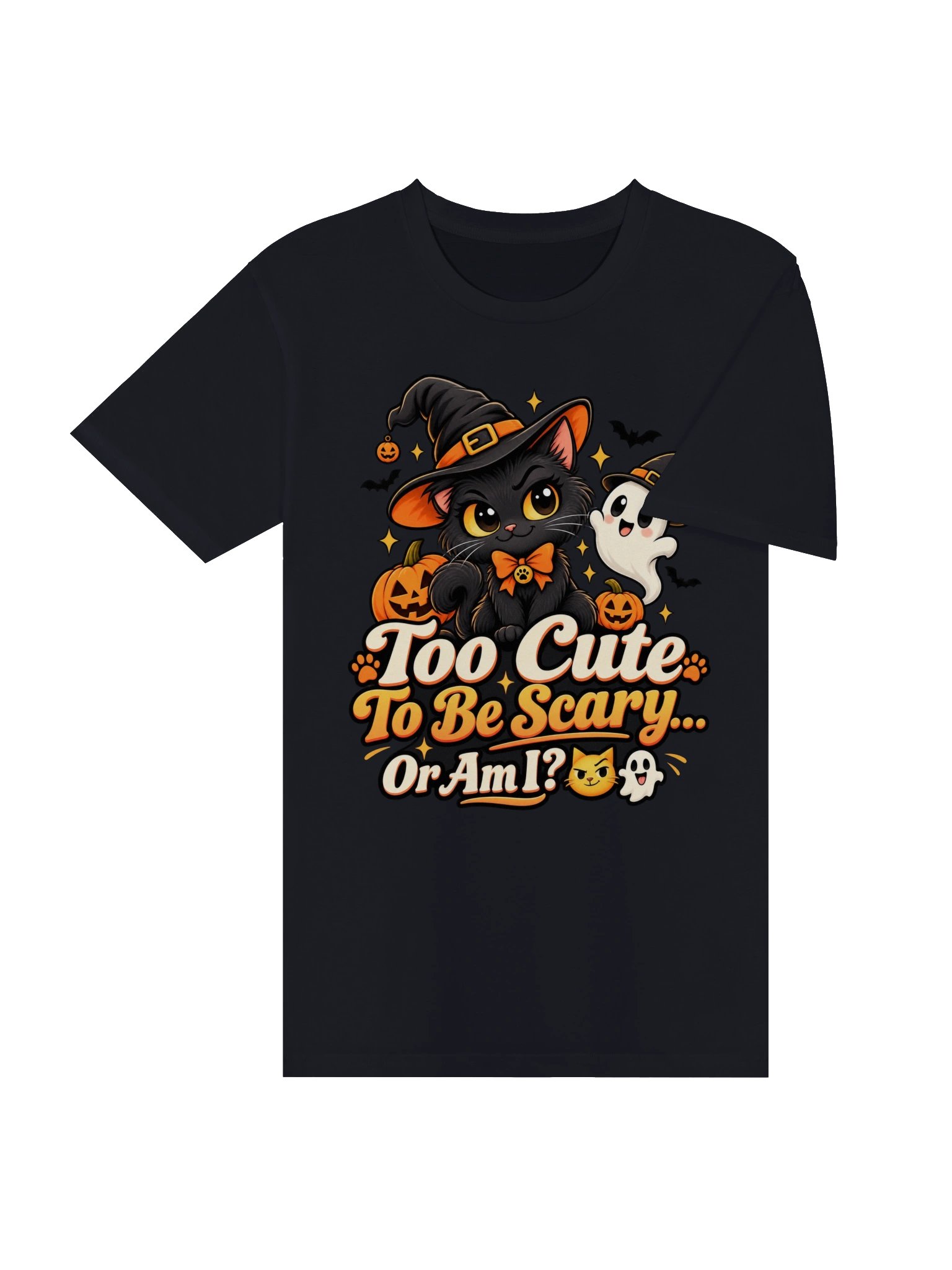Too Cute To Be Scary Or Am I T-Shirt | Cute Halloween Black Cat Witch & Ghost Graphic Tee product image (36)