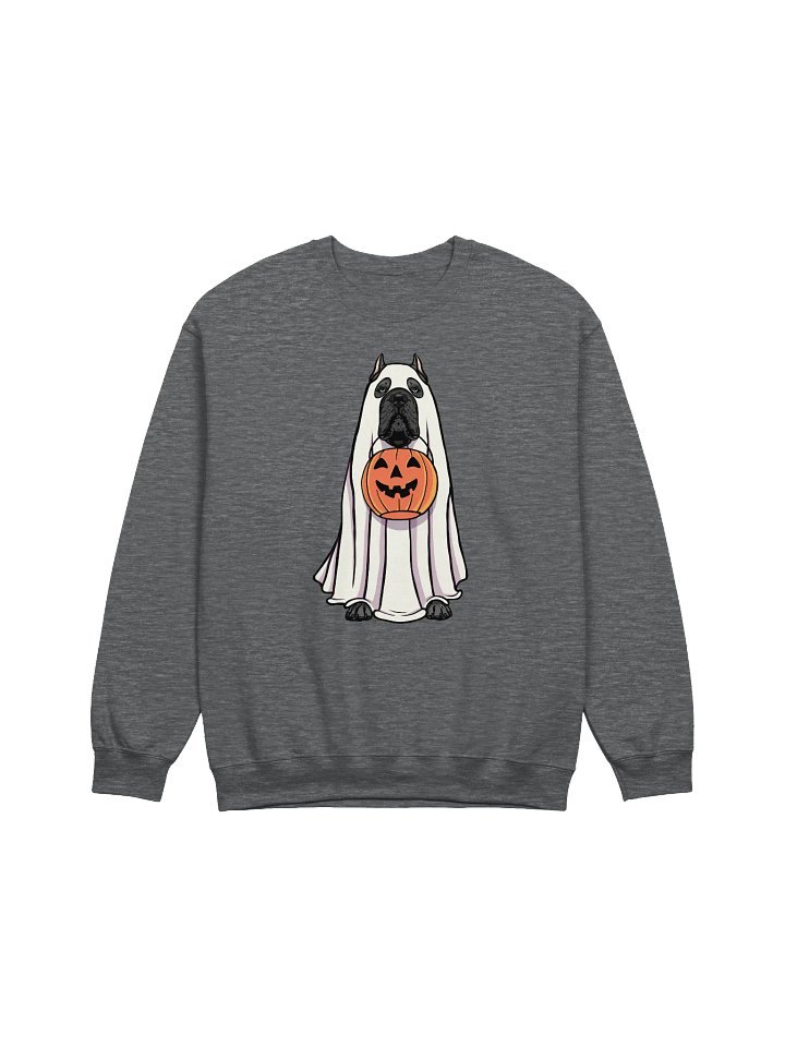 Funny Halloween Cane Corso(Blue) Sweatshirt | Funny Cane Corso Wearing a Ghost Costume and Holding a Pumpkin Basket product image (1)