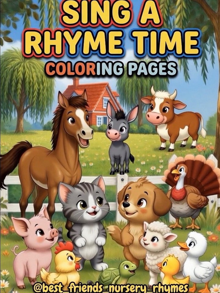 Sing A Rhyme Time Nursery Rhyme Farm Animal Coloring Pages Bundle l 12 Printable PDF Digital Download Pages With Song Lyrics For Ages 3+ l 2 Bonus Pages Included Without Lyrics product image (1)