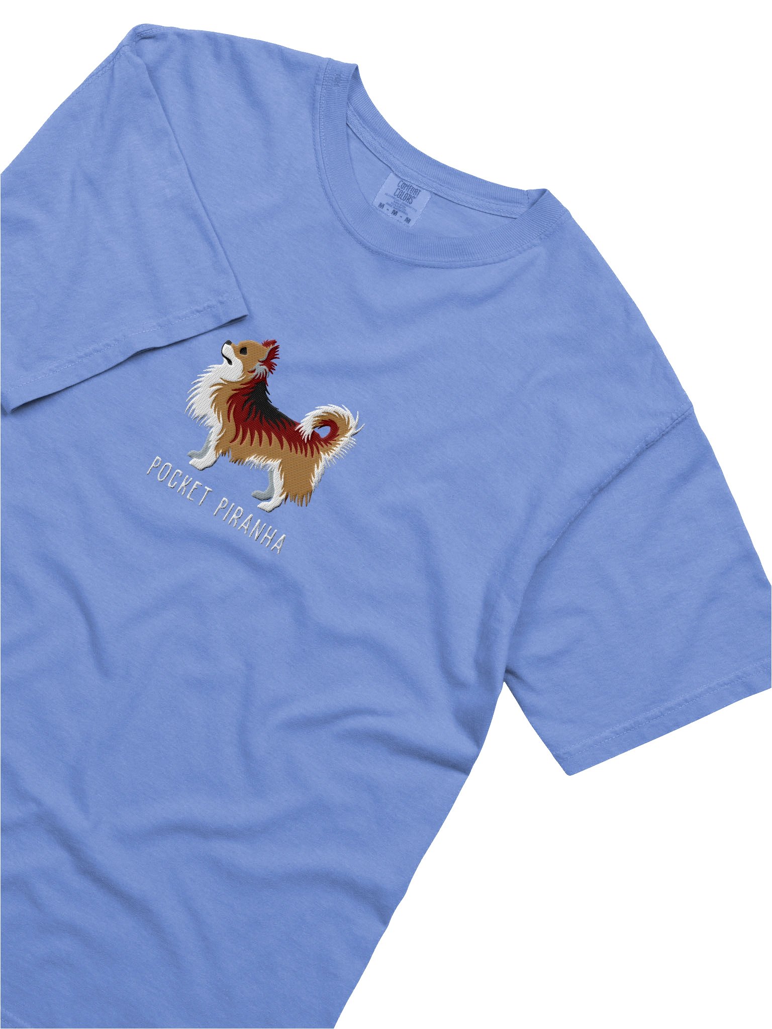 Pocket Piranha T-Shirt(Embroidered) of a Longhaired Chihuahua(Sable) product image (8)