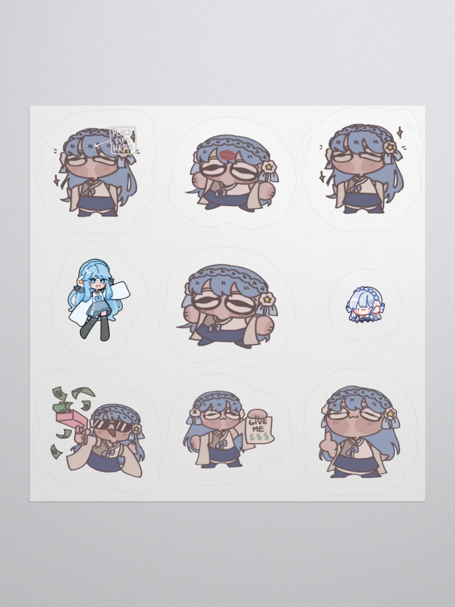 Chibi Blue Kiss Cut Stickers product image (1)