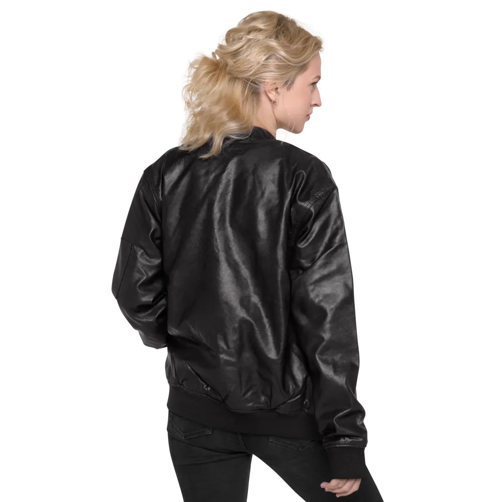 Very Demure Cute Ghost Embroidered Faux Leather Bomber Jacket product image (8)