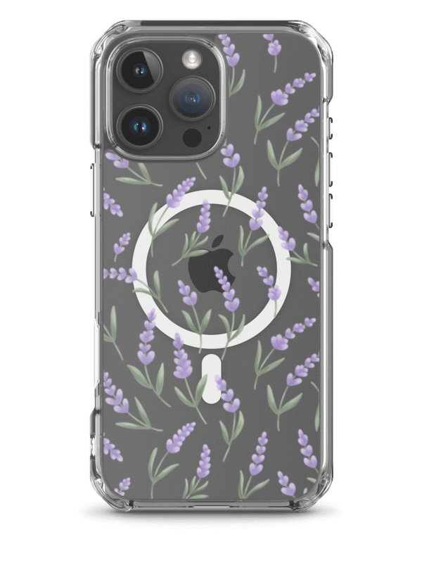MagSafe clear case for iPhone with lavender pattern. Artistic floral protective cover product image (2)