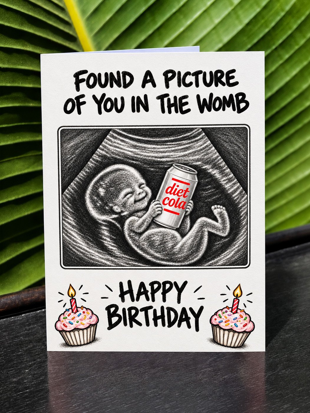 FUNNY DIET COLA LOVER BIRTHDAY CARD | Soda Addict Humor, Ultrasound Baby Illustration In The Womb product image (1)